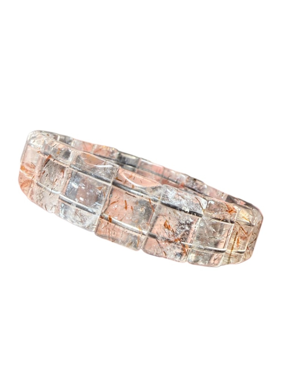 Rutilated Quartz Chunky Bangle Natural Gold Rutile Quartz Stretch Bracelet - Picture 2 of 5
